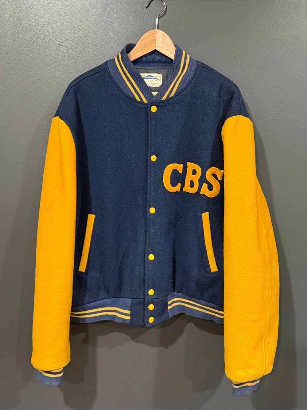 Vintage Pyramid CBS Anchor Navy and Gold Varsity Jacket